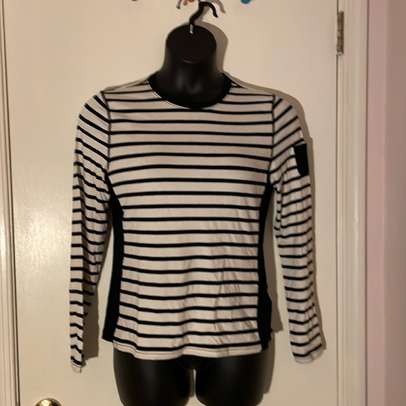 Chaps Black On Ivory Striped LS Tee with Black Slender Panels L - Picture 2 of 4